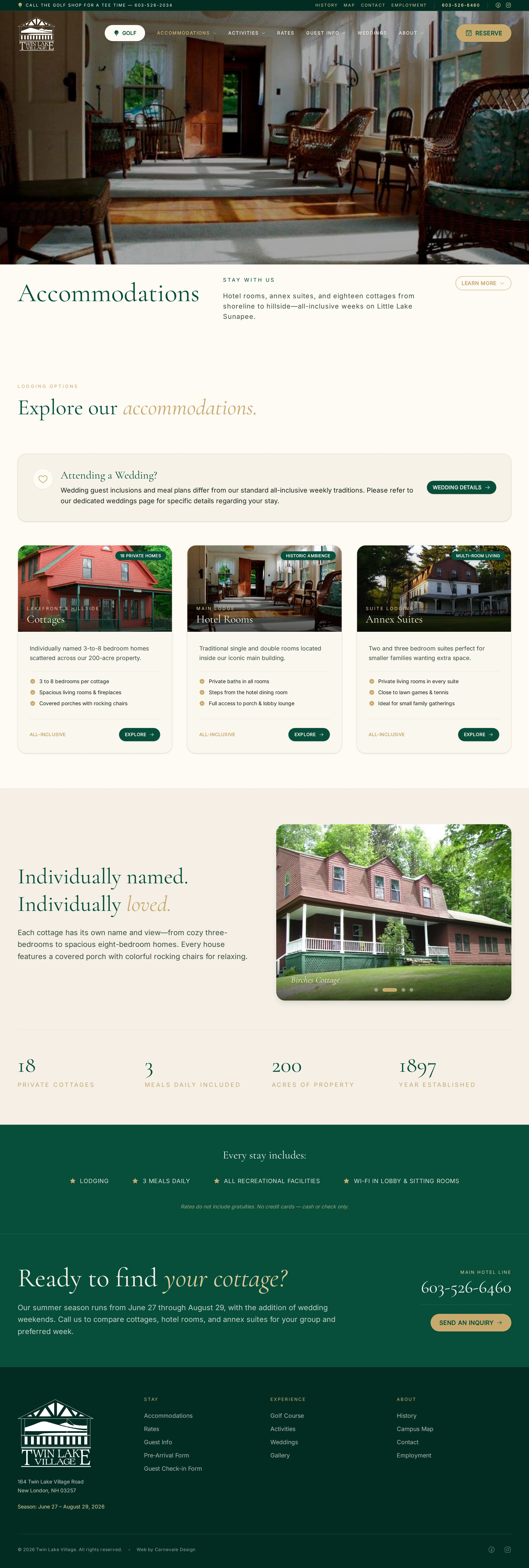 Twin Lake Village Accommodations page