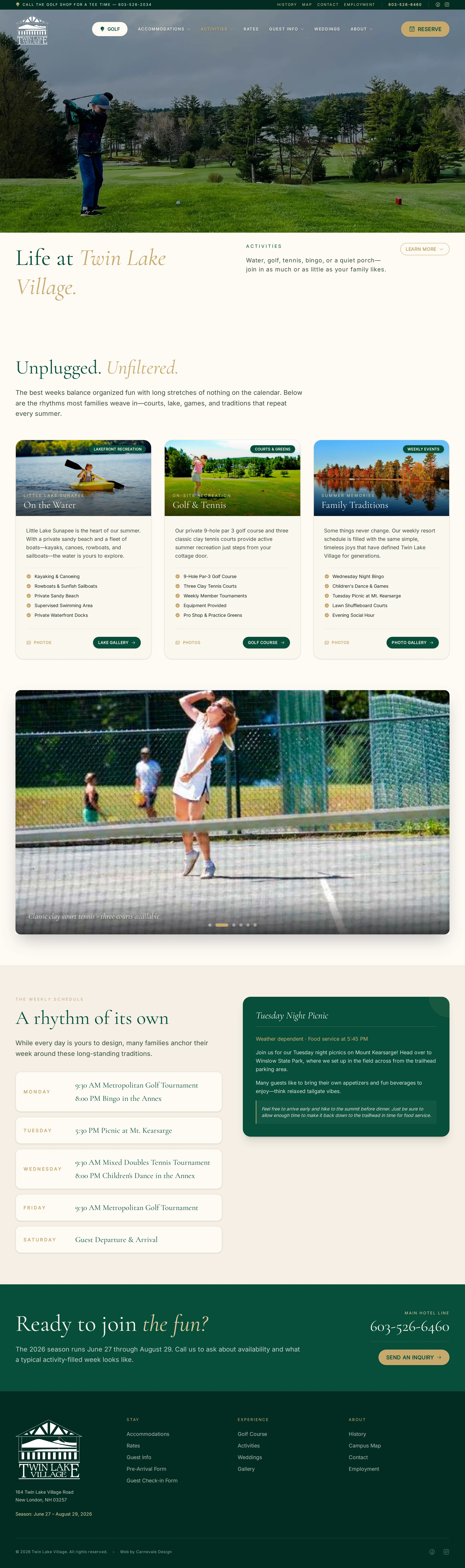 Twin Lake Village Activities page