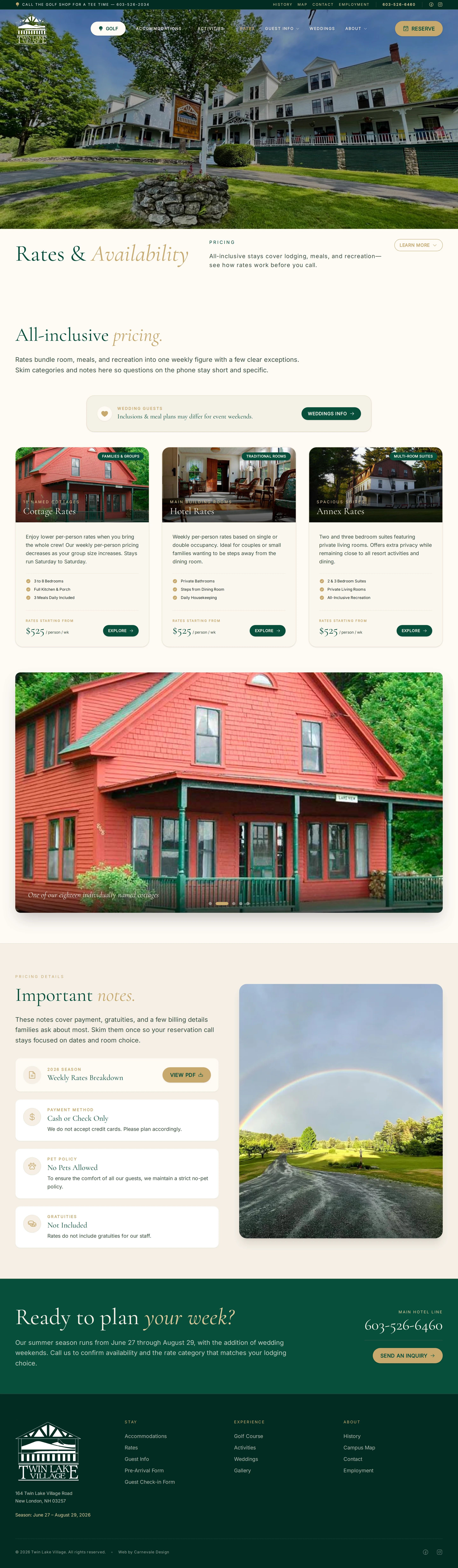 Twin Lake Village Rates & Availability page